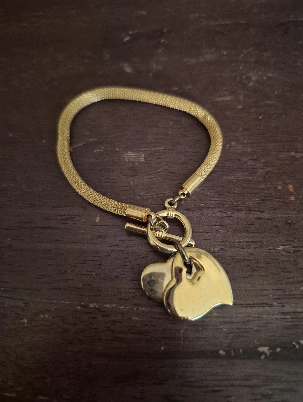 Gold-Tone Heart Charm Bracelet with Crystal Accent